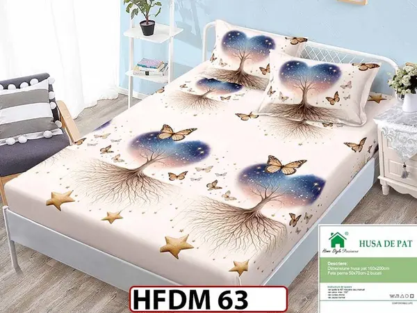 Husa de Pat din Finet + 2 Fete de Perne - Saltea 160x200 - Pat 2 Persoane - HFDM 63