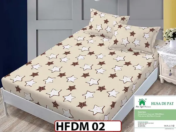 Husa de Pat din Finet + 2 Fete de Perne - Saltea 160x200 - Pat 2 Persoane - HFDM02