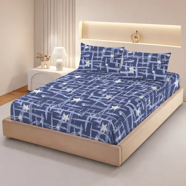 Husa de pat Finet + 2 fete de perna, pentru saltea de 160x200 cm, Navy Grid, Promo 4