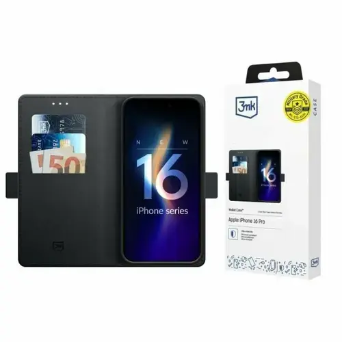 Husa de protectie 3mk Wallet Case pentru iPhone 16 Pro, Negru