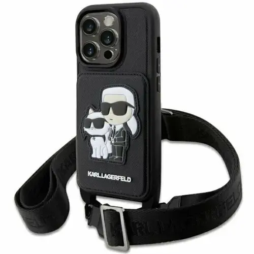Husa de protectie Karl Lagerfeld Saffiano Crossbody Karl and Choupette NFT pentru iPhone 14 Pro (Negru)