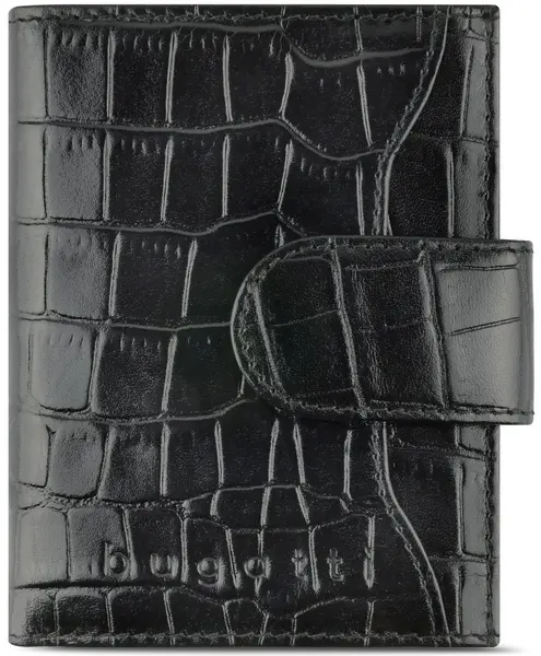 Husă din piele pentru carduri de credit Bugatti Smart - Croco, Protecție RFID, negru