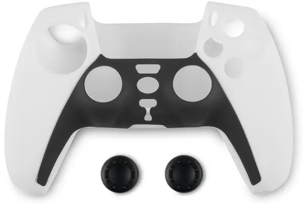 Husă din silicon pentru controler și protecție pentru butoane Spartan Gear - DualSense, alb/negru (PS5)