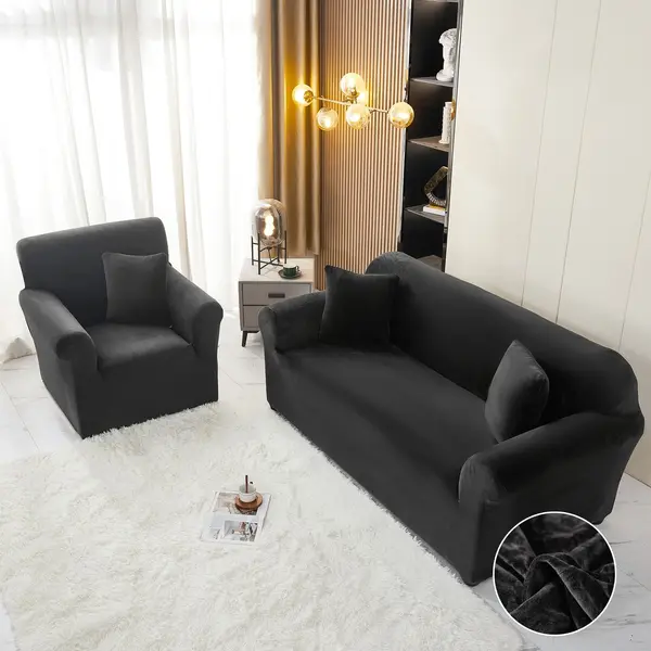 Husa Elastica, 130cm-180cm, pentru Canapea 2 Locuri - M - Jojo Home, Catifea, Negru