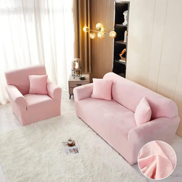 Husa Elastica, 130cm-180cm, pentru Canapea 2 Locuri - M - Jojo Home, Catifea, Roz