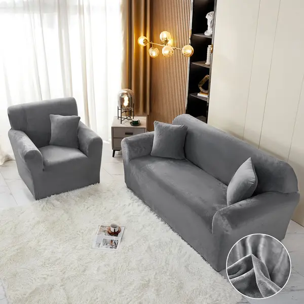 Husa Elastica, 180cm-230cm, pentru Canapea 3 Locuri - L - Jojo Home, Catifea, Gri inchis