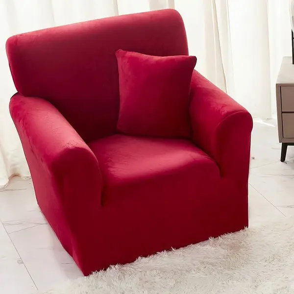 Husa Elastica, 90cm-130cm, pentru Fotoliu cu brate, Jojo Home, Catifea, Rosu