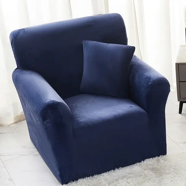 Husa Elastica, 90cm-130cm, pentru Fotoliu cu brate, Jojo Home, Catifea, Bleumarin