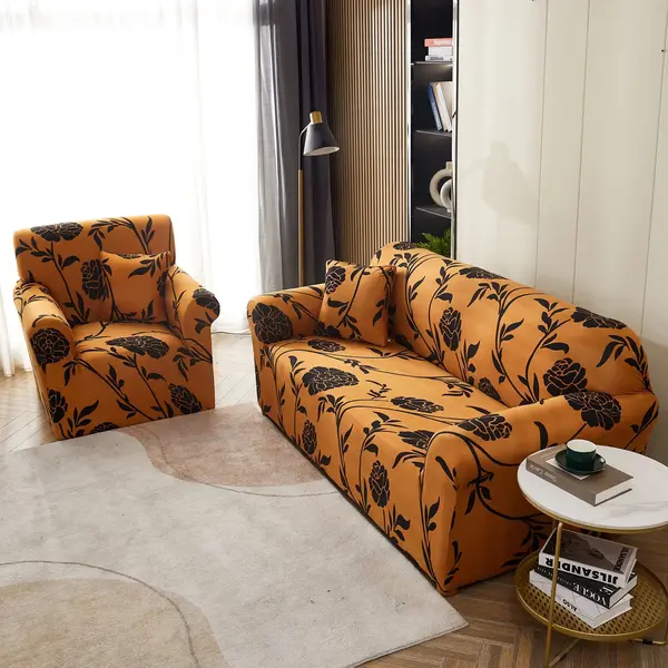 Husa Elastica Pentru Canapea 2 Locuri - M - Jojo Home, Mustar, flori