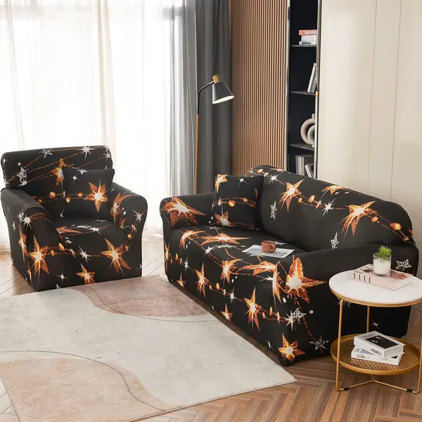 Husa Elastica Pentru Canapea 2 Locuri - M - Jojo Home, Negru, stelute