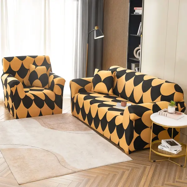 Husa Elastica Pentru Canapea 3 Locuri - L - Jojo Home, Bej-Negru, model clasic