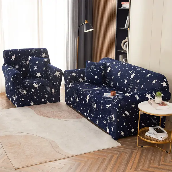Husa Elastica Pentru Canapea 3 Locuri - L - Jojo Home, Bleumarin-Alb, stelute