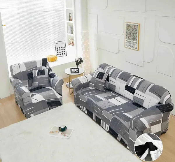Husa Elastica Pentru Canapea 3 Locuri - L - Jojo Home, Gri, Forme Geometrice