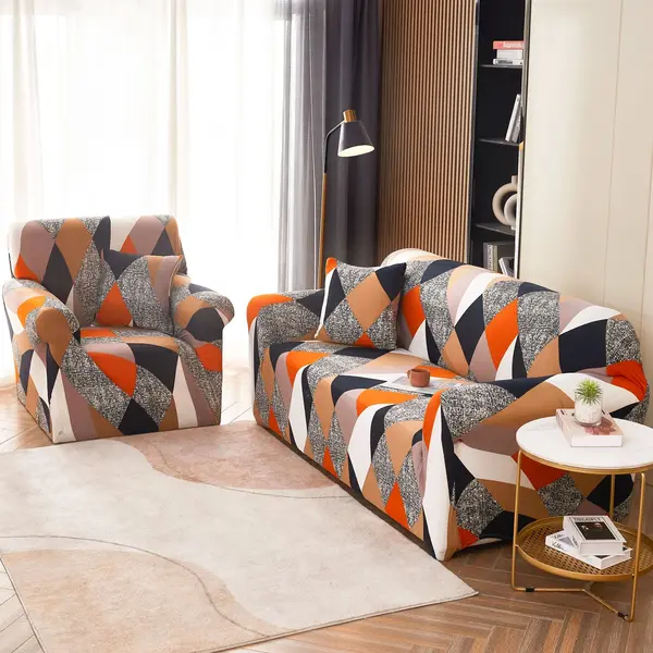 Husa Elastica Pentru Canapea 3 Locuri - L - Jojo Home, Multicolor, forme geometrice