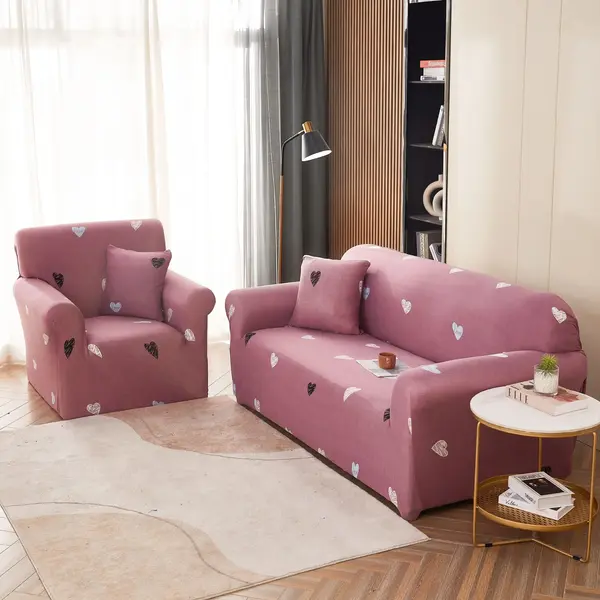 Husa Elastica Pentru Canapea 3 Locuri - L - Jojo Home, Roz, inimioare