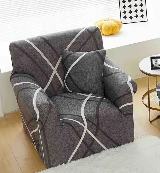 Husa Elastica Pentru fotoliu cu brate, Jojo Home, Gri, Dungi
