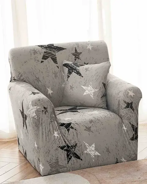 Husa Elastica Pentru fotoliu cu brate, Jojo Home, Gri, stelute