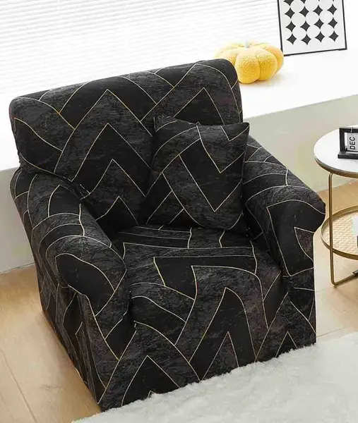 Husa Elastica Pentru fotoliu cu brate, Jojo Home, Negru, Forme Geometrice
