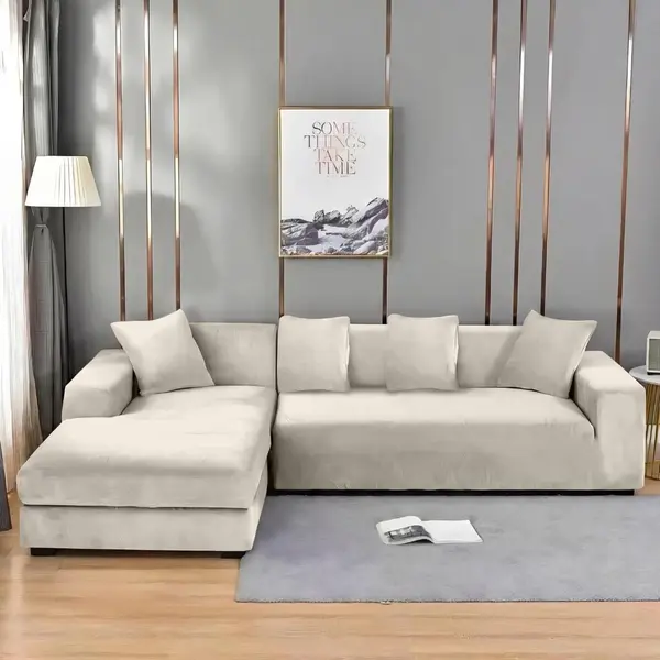 Husa elastica universala pentru coltar, Catifea Bej