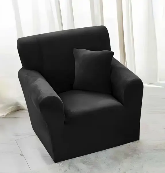 Husa elastica universala, pentru fotoliu cu brate, Catifea Negru