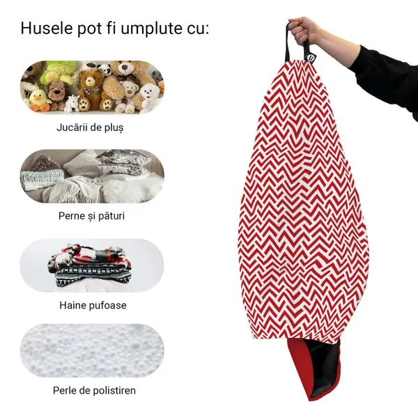 Husa fotoliu Puf Bean Bag tip Para L fara umplutura model rosu si alb