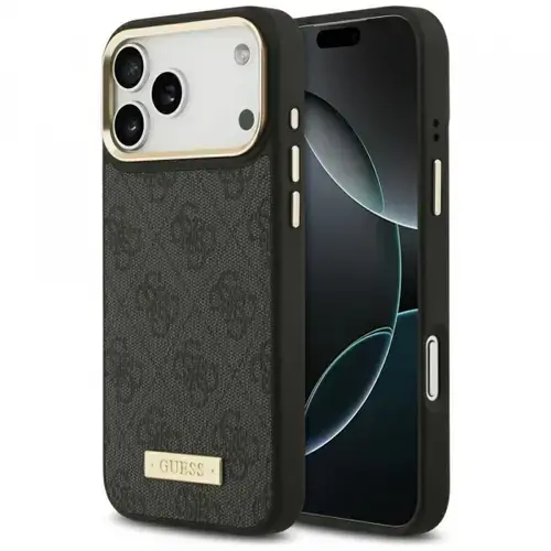 Husa Guess 4G Logo Plate MagSafe pentru Apple iPhone 17 Pro Max, Neagra