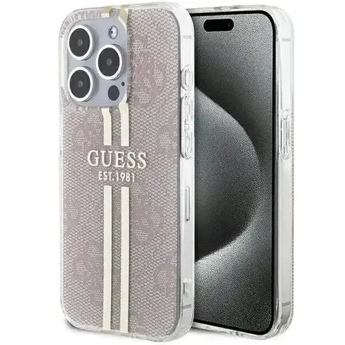 Husa Guess IML 4G Gold Stripe compatibila cu iPhone 14 Pro Max, Roz