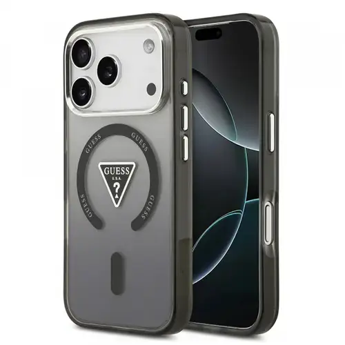Husa Guess IML Gradient Triangle Logo MagSafe pentru Apple iPhone 17 Pro Max, Negru/Argintiu