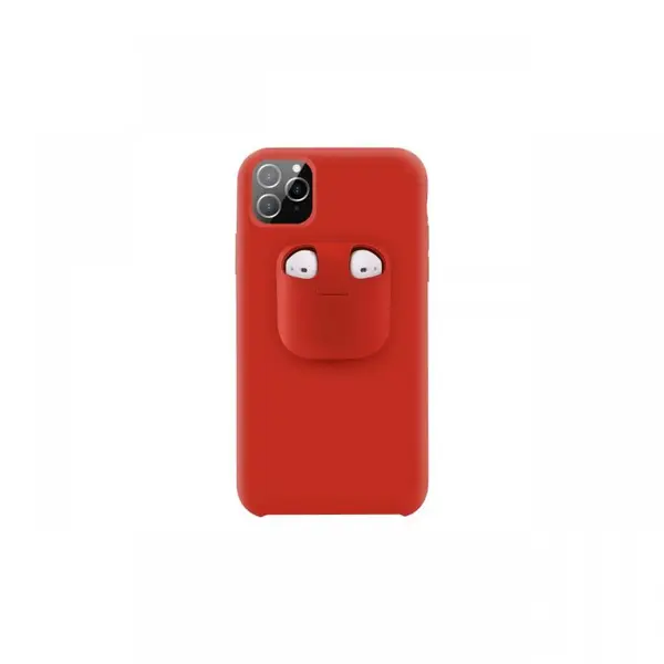 Husa iPhone 11 Pro Lemontti Liquid Silicone with Apple AirPods Case Red