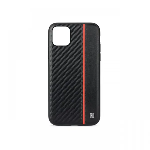 Husa iPhone 11 Pro Max Meleovo Carbon Black & Red (placuta metalica integrata)