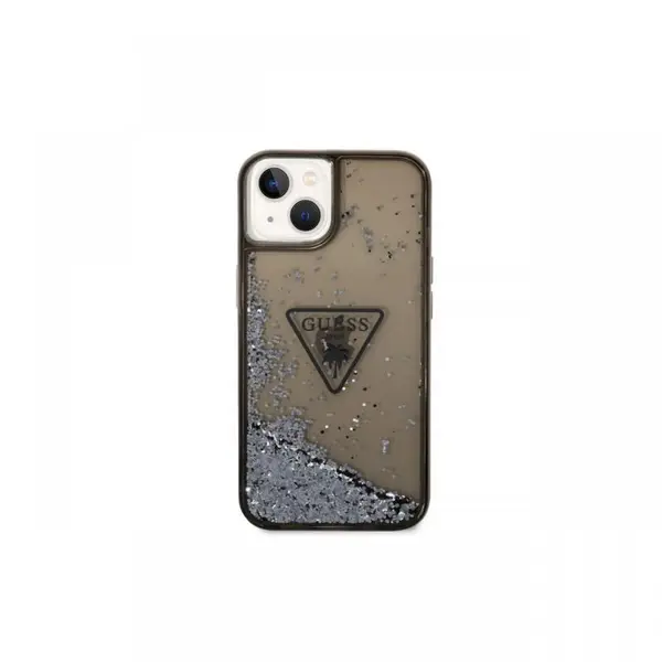 Husa iPhone 14 Guess Liquid Glitter Translucent Triangle Logo Black