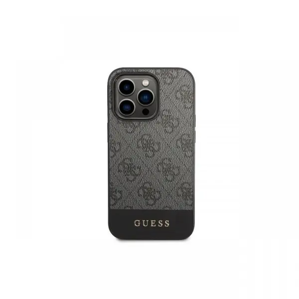 Husa iPhone 14 Pro Max Guess 4G Stripe Metal Logo Grey