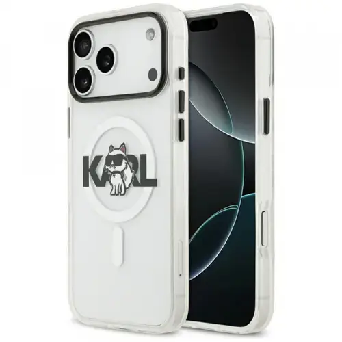 Husa Karl Lagerfeld IML Sketch Logo Choupette MagSafe pentru Apple iPhone 17 Pro Max, Transparent