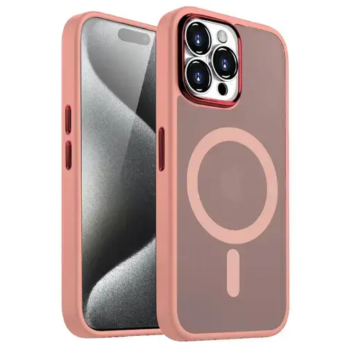 Husa Lemontti Guardian Magsafe compatibila cu iPhone 15 Pro Max, Transparent/ Roz