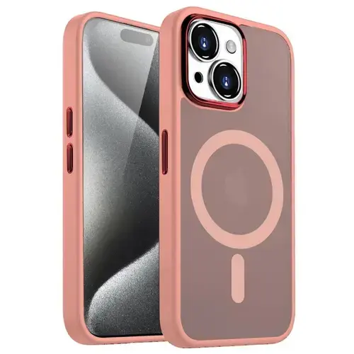 Husa Lemontti Guardian Magsafe compatibila cu iPhone 15, Transparent/ Roz