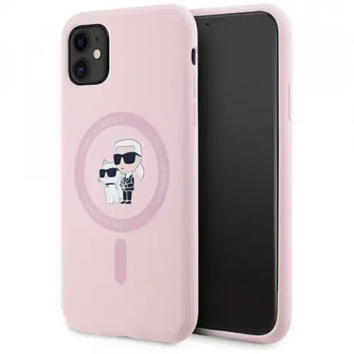 Husa MagSafe pentru Apple iPhone 11, Karl Lagerfeld, Silicone Karl & Choupette, Roz