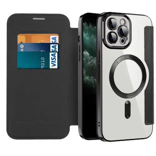Husa MagSafe pentru Apple iPhone 11 Pro Max, Techsuit, SmartMag Book, Neagra