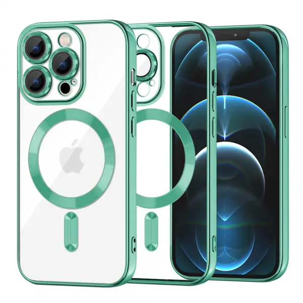 Husa MagSafe pentru Apple iPhone 12 Pro Max, Techsuit, Luxury Crystal, Verde Deschis