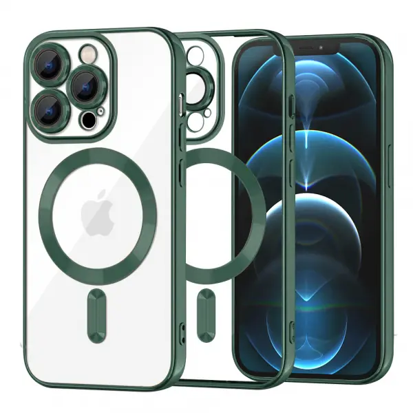 Husa MagSafe pentru Apple iPhone 12 Pro Max, Techsuit, Luxury Crystal, Verde Inchis