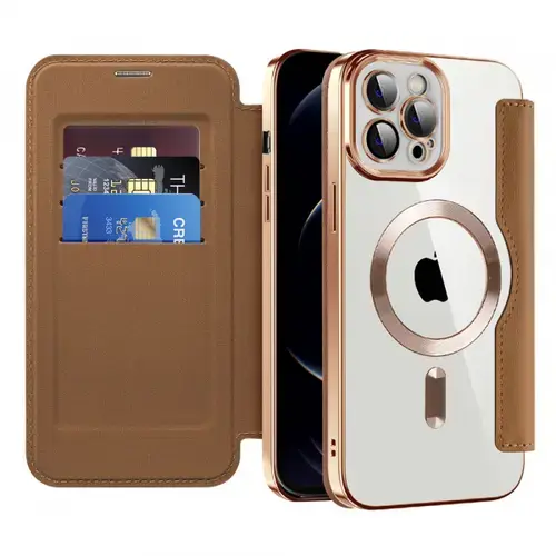 Husa MagSafe pentru Apple iPhone 12 Pro Max, Techsuit, SmartMag Book, Maro