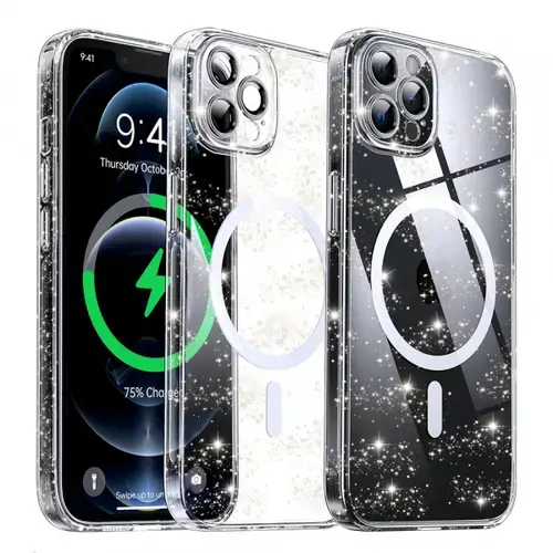 Husa MagSafe pentru Apple iPhone 12 Pro Max, Techsuit, SparkleSkin, Transparenta