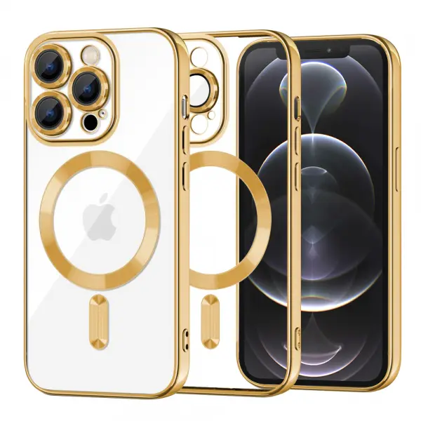 Husa MagSafe pentru Apple iPhone 12 Pro, Techsuit, Luxury Crystal, Aurie