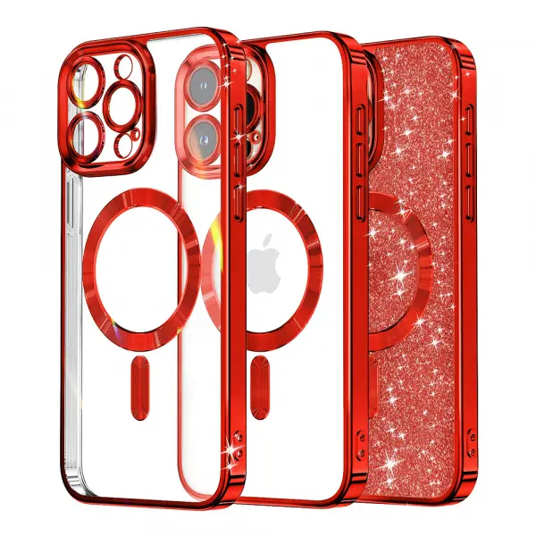Husa MagSafe pentru Apple iPhone 12 Pro, Techsuit, Luxury Glitter, Rosie