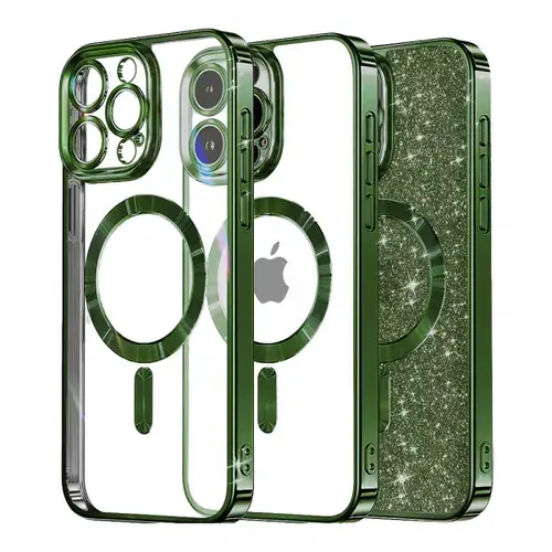 Husa MagSafe pentru Apple iPhone 12 Pro, Techsuit, Luxury Glitter (Verde)