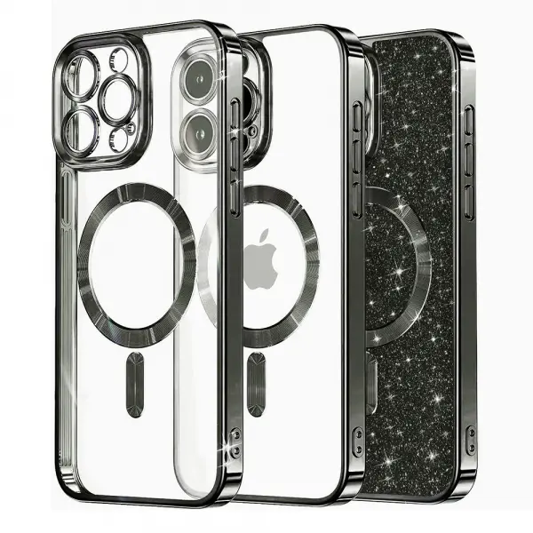 Husa MagSafe pentru Apple iPhone 12 Pro, Techsuit, Luxury Glitter, Neagra