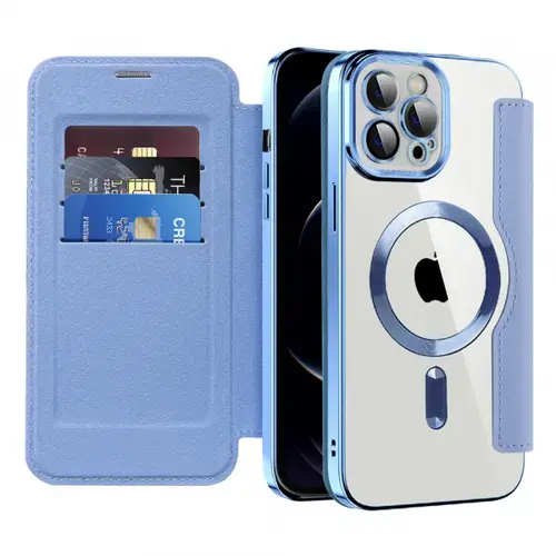 Husa MagSafe pentru Apple iPhone 12 Pro, Techsuit, SmartMag Book, Bleu