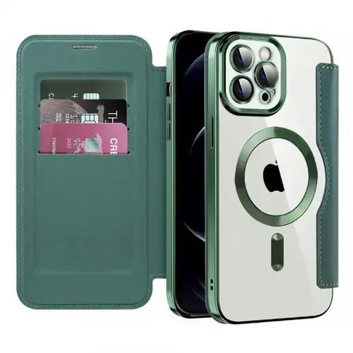 Husa MagSafe pentru Apple iPhone 12 Pro, Techsuit, SmartMag Book, Verde