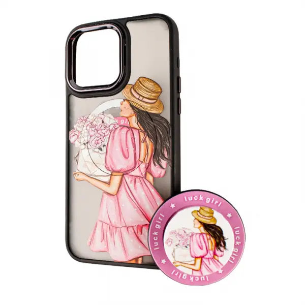 Husa MagSafe pentru Apple iPhone 13 Pro Max, BOTER, MagPopsocket Luck Girl, Multicolor