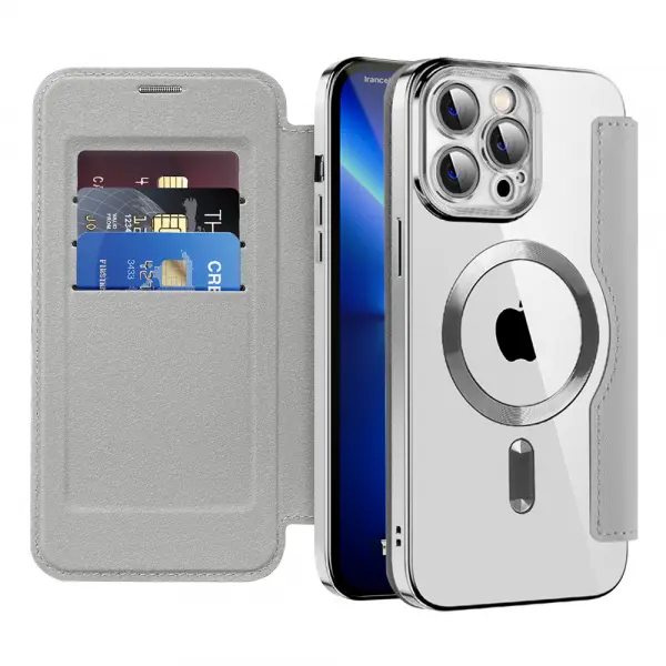 Husa MagSafe pentru Apple iPhone 13 Pro Max, Techsuit, SmartMag Book, Gri
