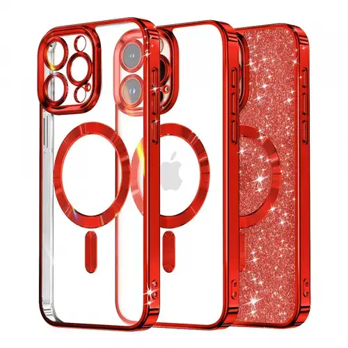 Husa MagSafe pentru Apple iPhone 13 Pro, Techsuit, Luxury Glitter, Rosie